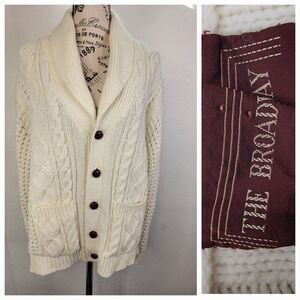 The Broadway Grandpa Cardigan Sweater Large Cable Knit Shawl Collard Fisherman